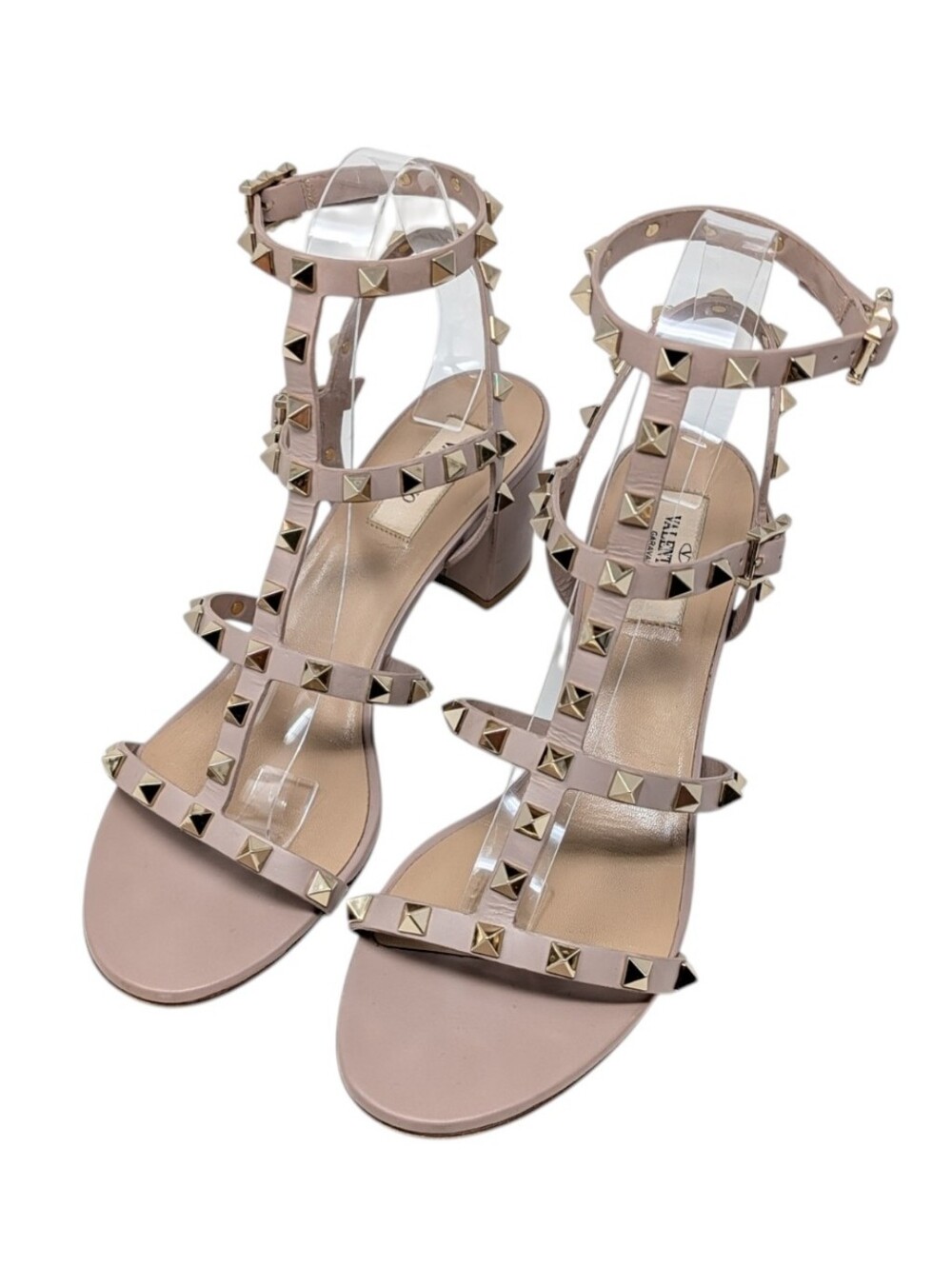 Valentino Garavani Rockstud Nude Pink Cage  60mm Gladiator Sandal Size EU 39